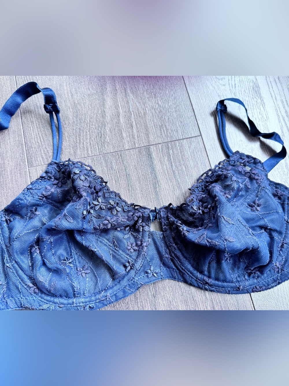 Navy Blue Lace European Underwire Bra by Eva